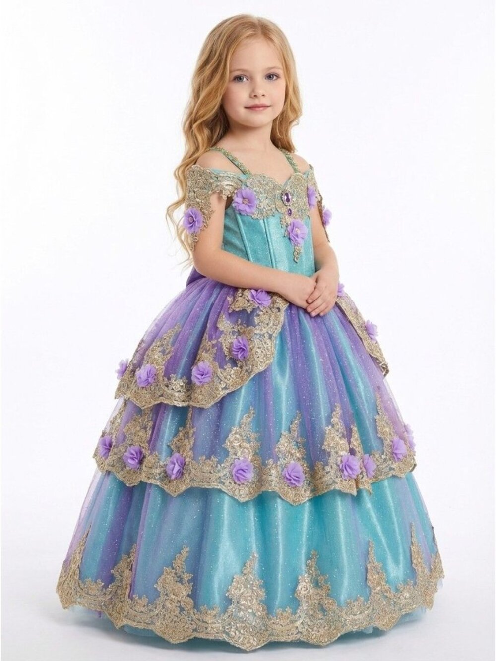 Girls Mermaid Inspired 2-in-1 Princess Dress with Adjustable Corset and Removabl - Picture 3 of 11